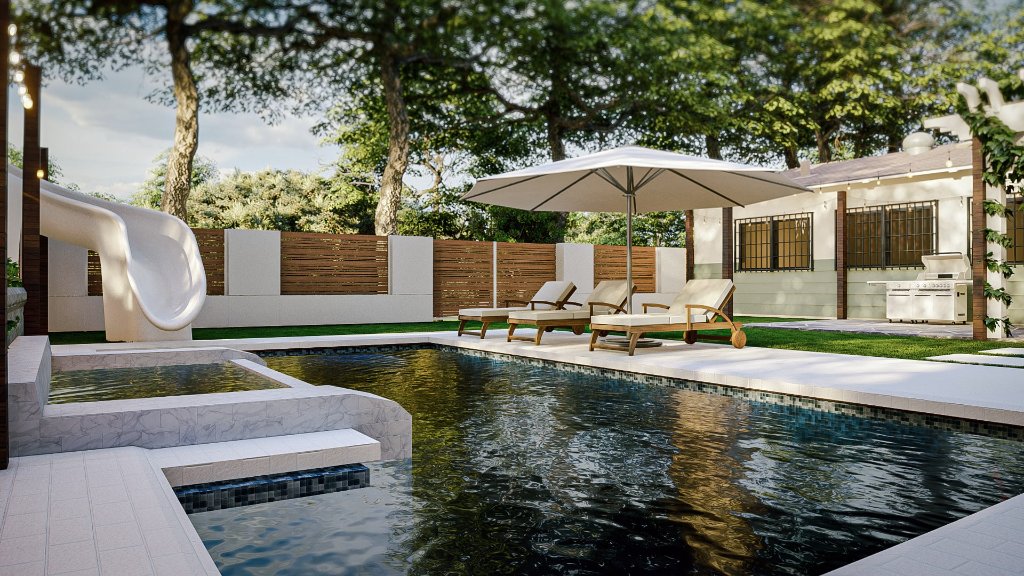 Modern Pool & Slide Garden