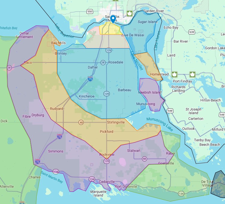 Service area close-up map