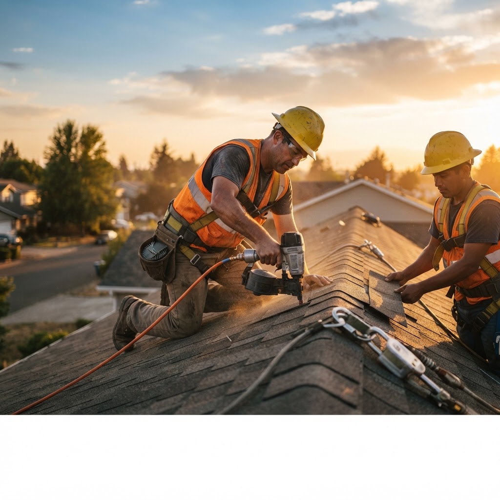 Contractors working on a roof