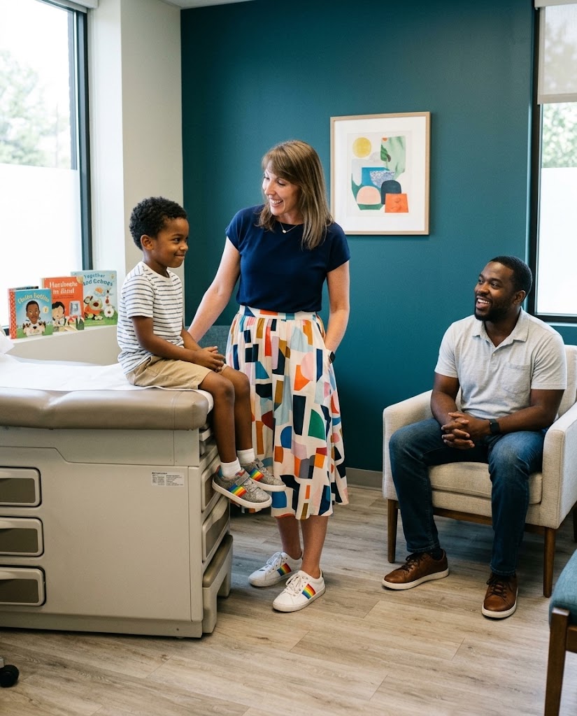 Dr. Puffer measuring a child's height during a well-child visit at Together Pediatrics, Indianapolis