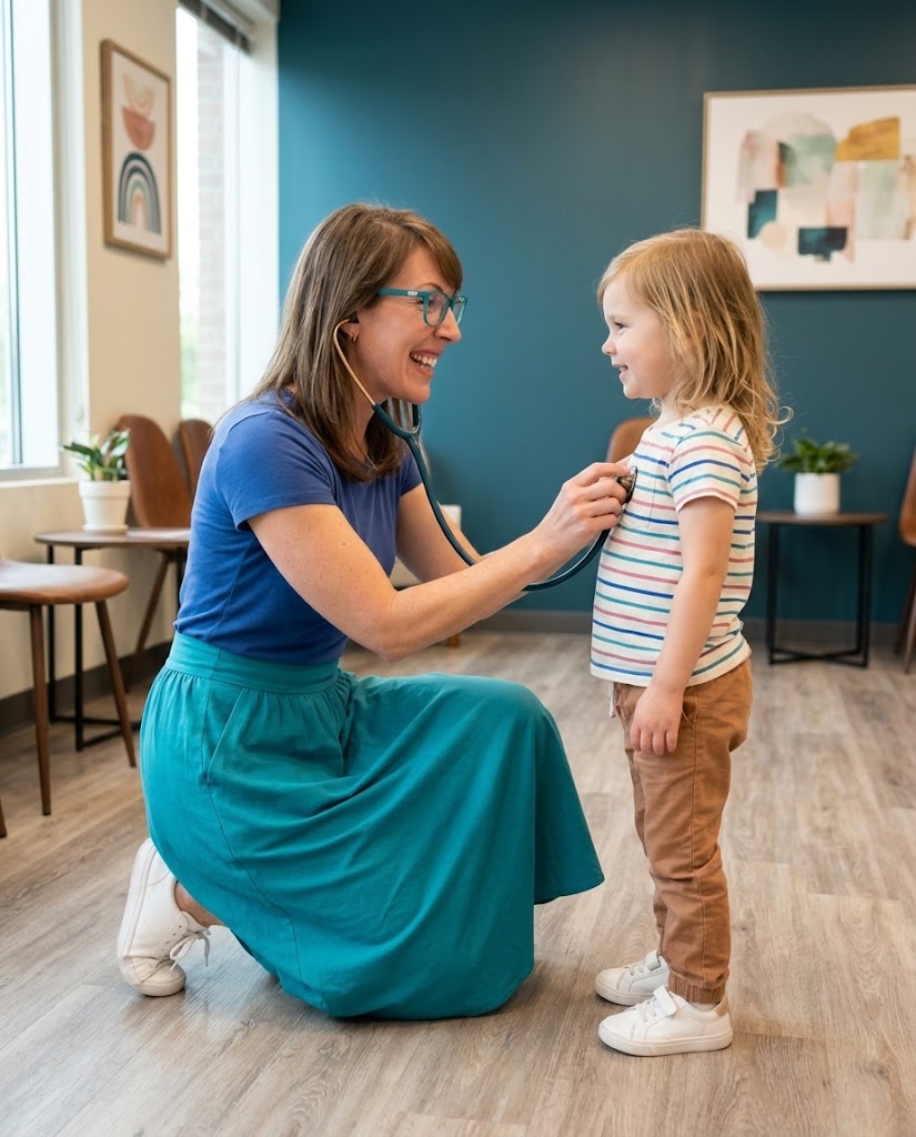 Together Pediatrics doctor with parents and their newborn during a home visit in Indianapolis