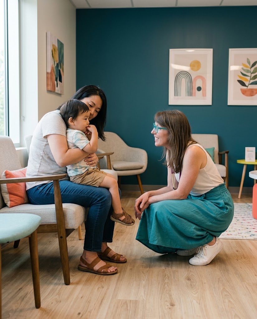 Happy family welcomed at Together Pediatrics, a direct primary care pediatric practice in Indianapolis, Indiana