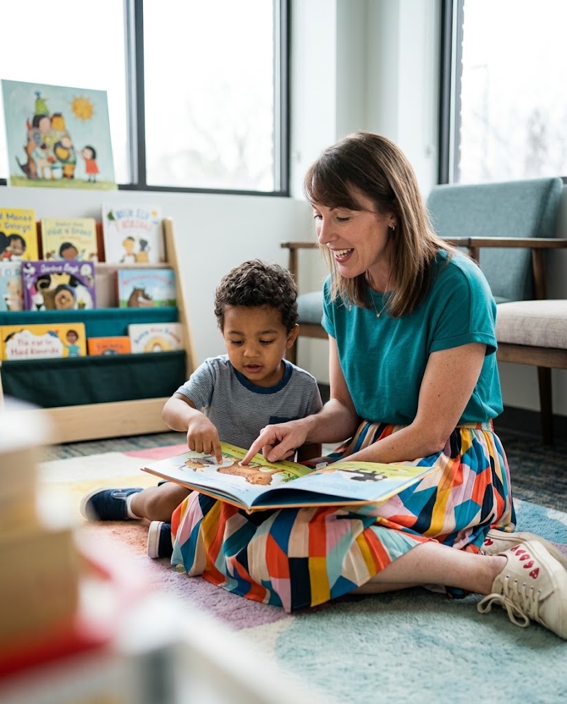 Dr. Puffer, Indianapolis pediatrician, with a family during a warm, personalized pediatric visit