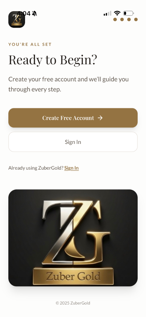 ZuberGold account creation screen