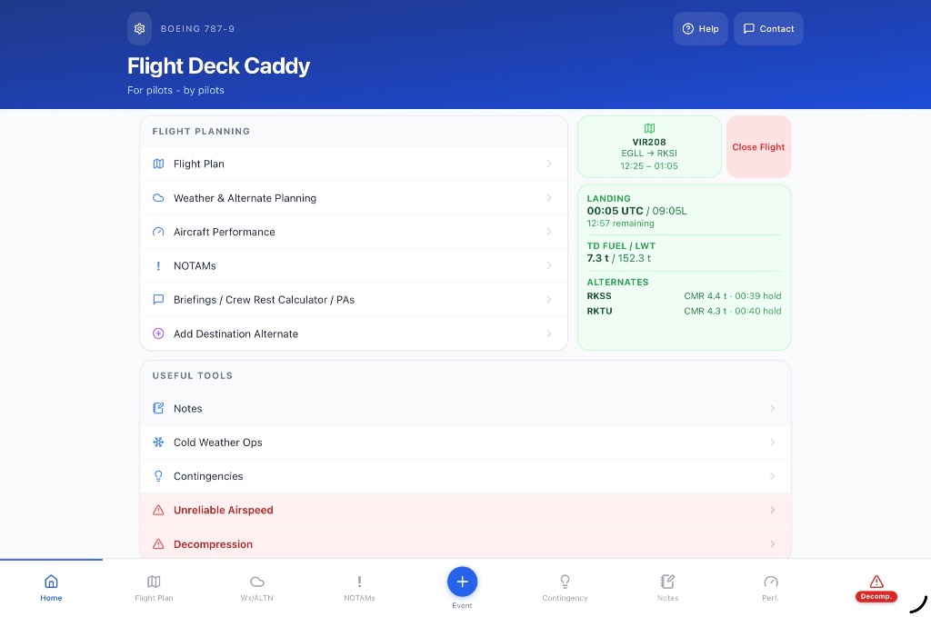 Flight Deck Caddy Home Screen