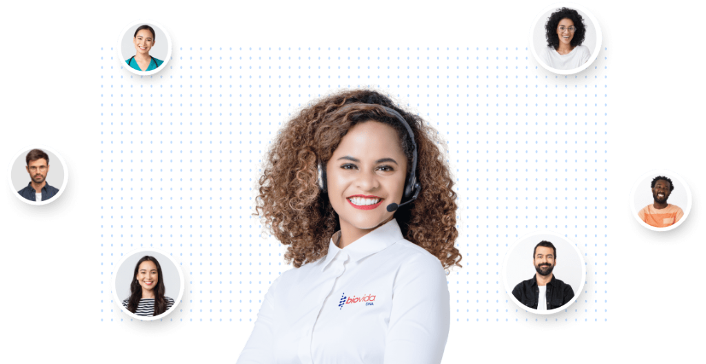 Equipe de atendentes do Laboratório Biovida DNA prontos para ajudar