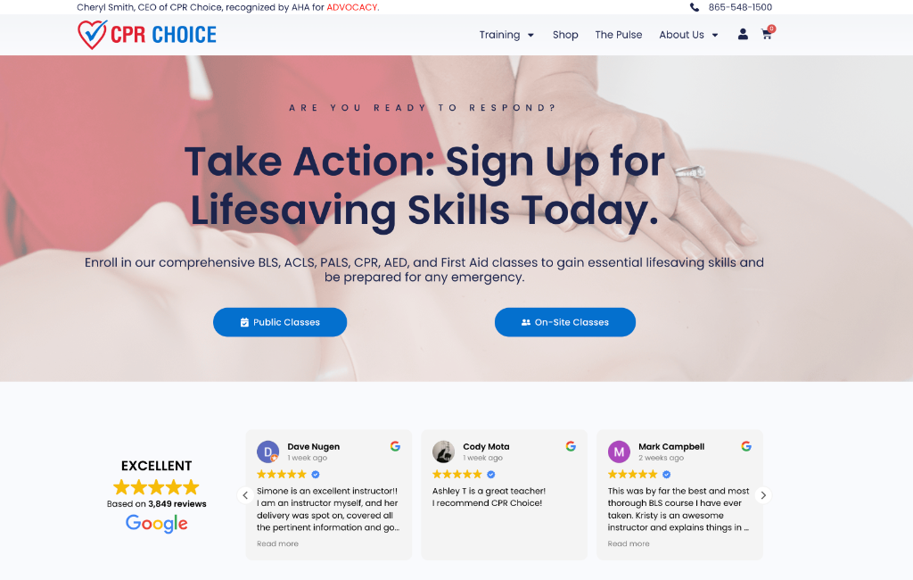 CPR Choice website screenshot — built by North Valley Solutions