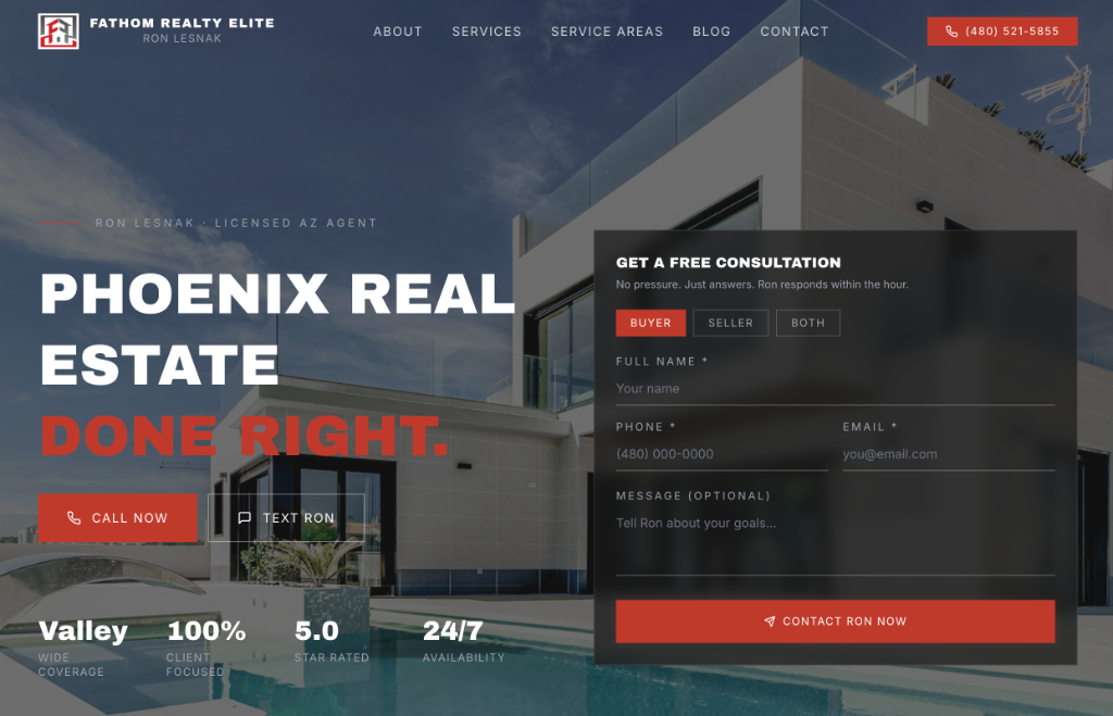 Fathom Realty Elite website screenshot — built by North Valley Solutions