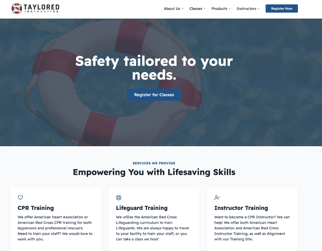Taylored Instruction website screenshot — built by North Valley Solutions
