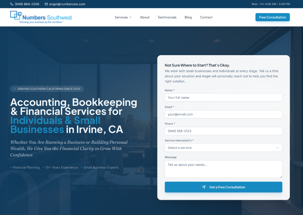 Numbers Southwest website screenshot — built by North Valley Solutions