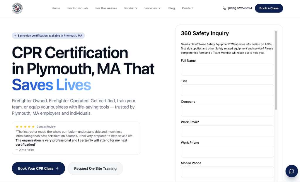 360 Safety website screenshot — built by North Valley Solutions