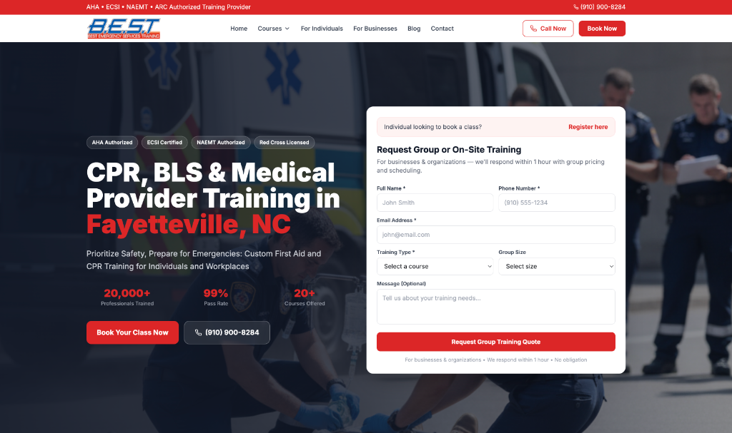 Best Emergency Services Training website screenshot — built by North Valley Solutions