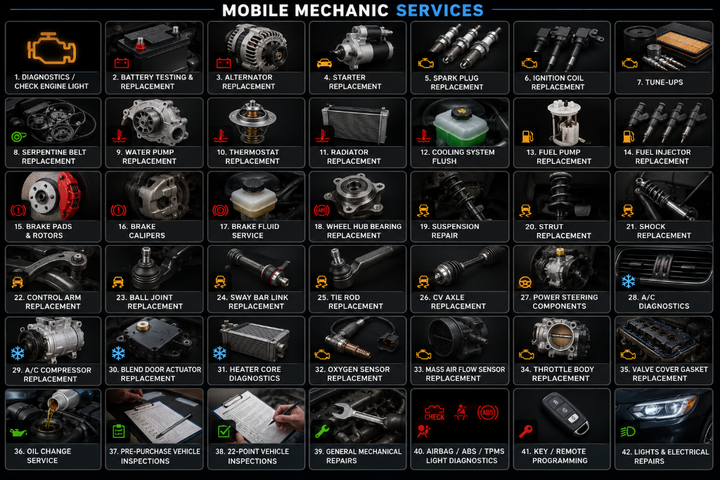 Mobile mechanic services board