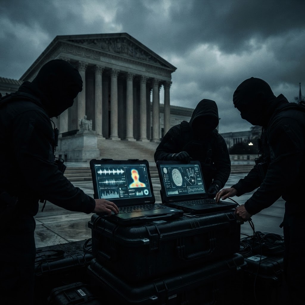 Supreme Court building facade, tracking laws, biometric data storage issues
