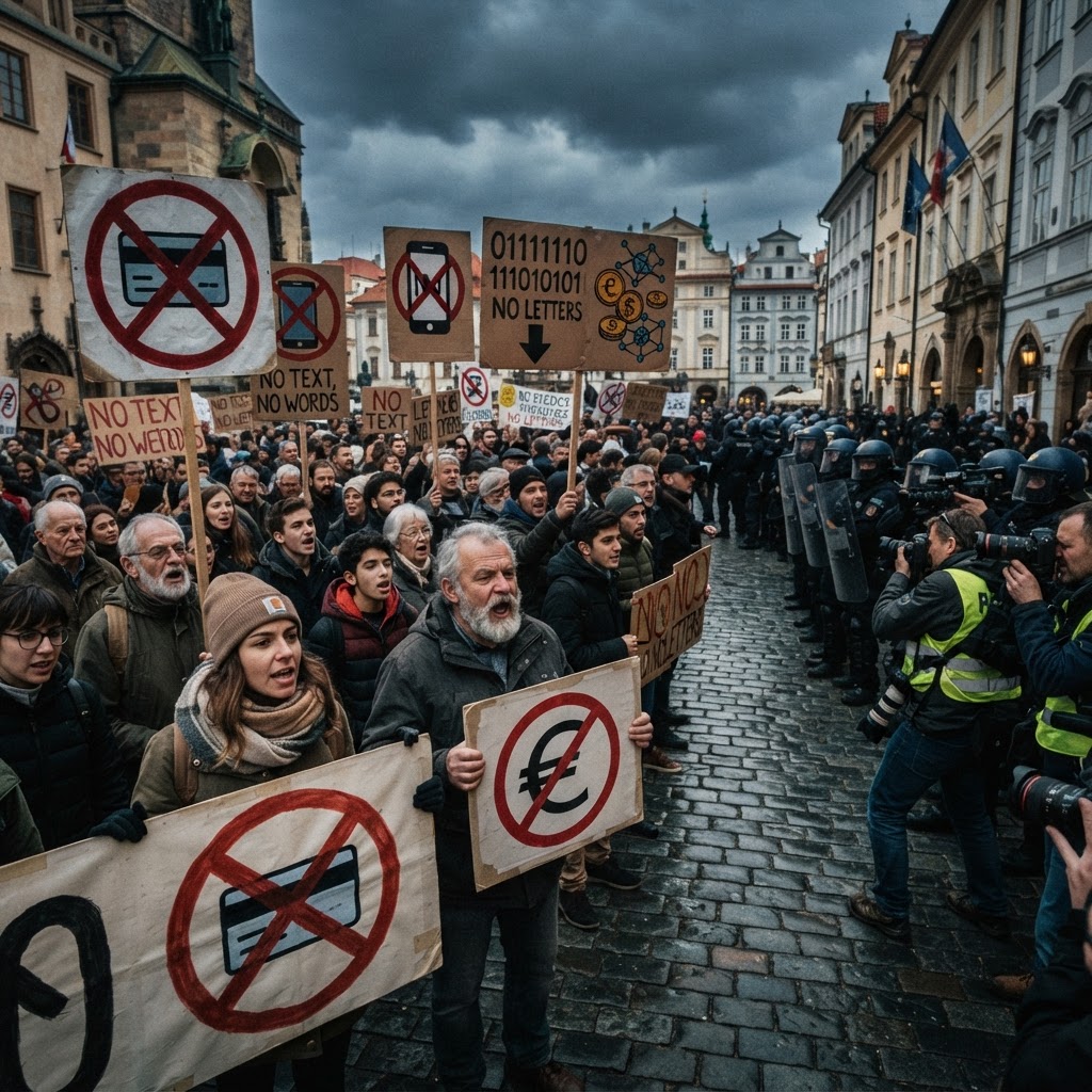 Protests against digital euro mandatory rollout highlighting concerns over surveillance.