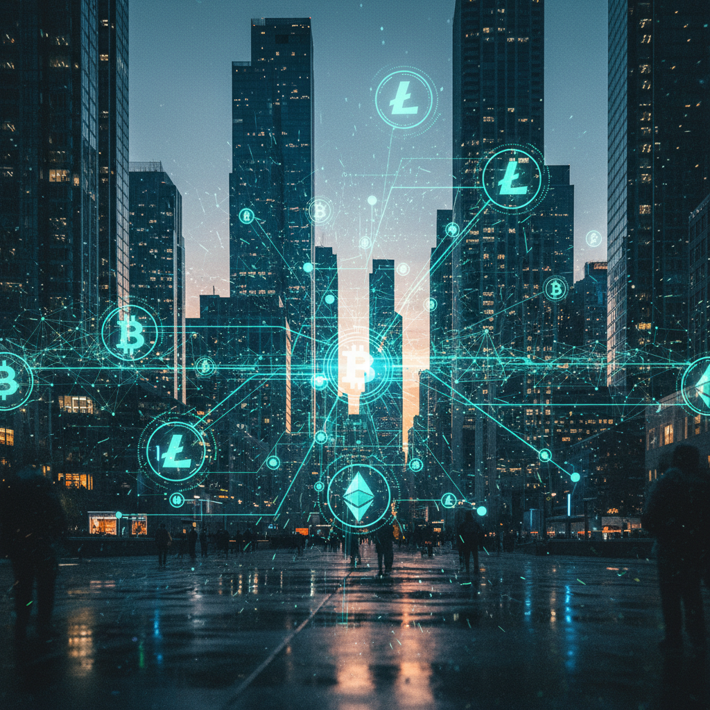 A conceptual image of blockchain technology supporting an economic system, symbolizing blockchain bailouts.