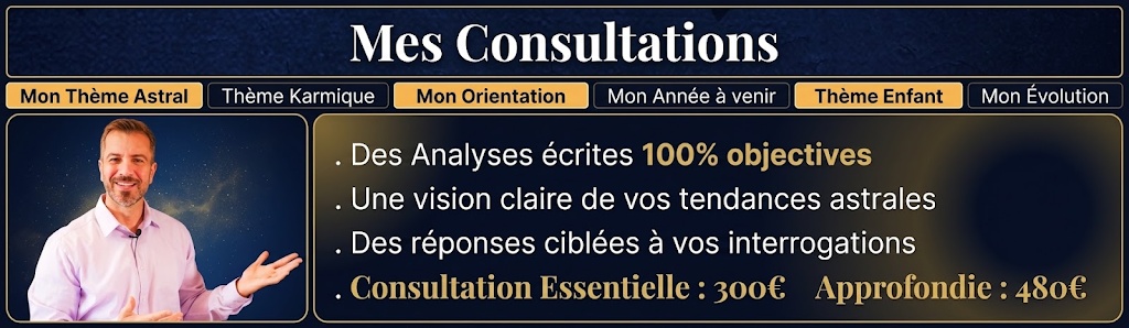 Les Consultations Astrologiques de François Barthomeuf Consultations astrologiques écrites de François Barthomeuf : thème astral, karmique, orientation, à partir de 300 €