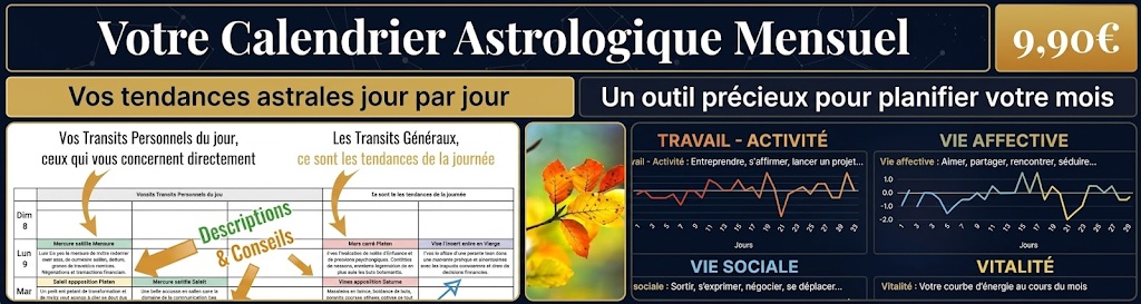 Votre Calendrier Astrologique Mensuel Calendrier Astrologique Mensuel : vos transits personnels et généraux jour par jour, 9,90 €