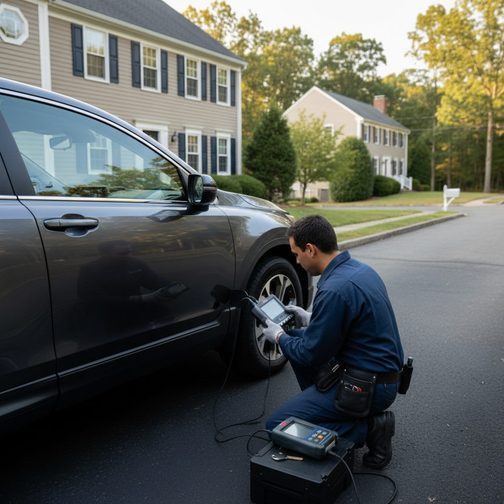 Automotive locksmith providing mobile vehicle key service in Newton MA