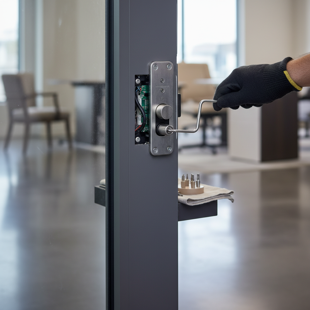 Commercial locksmith servicing business door hardware in Newton MA