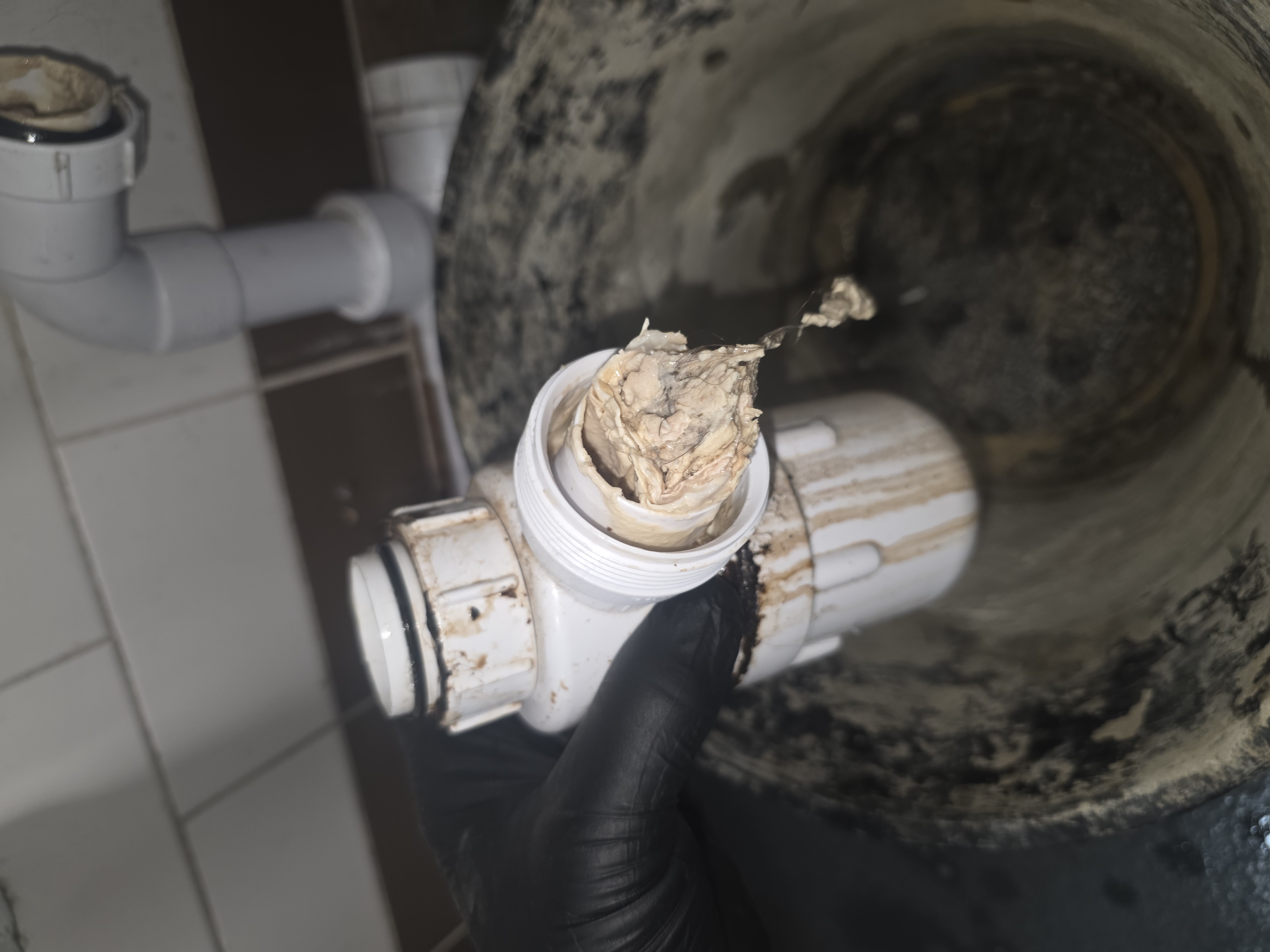 Blocked Urinal Trap with Uric Scale — Before
