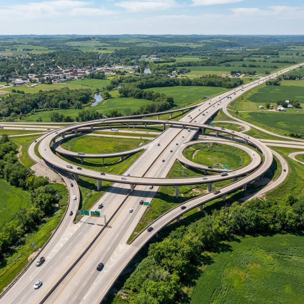 Highway interchange and transportation infrastructure