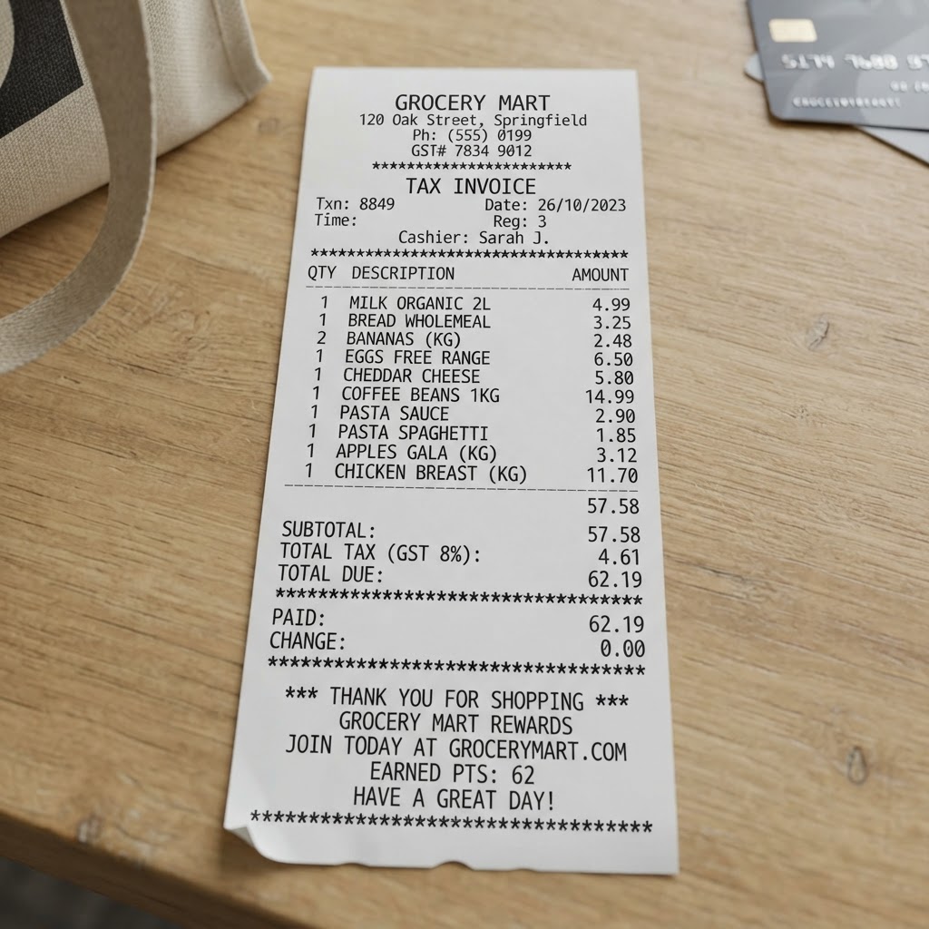 Shop receipt