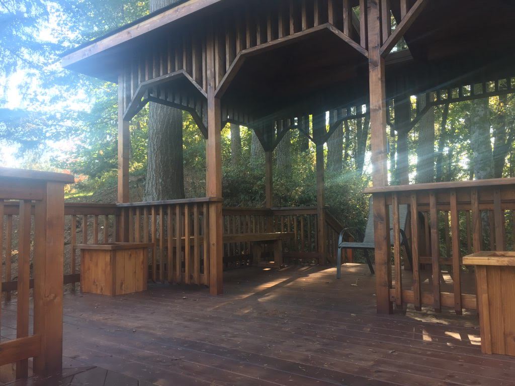 Stained gazebo deck & planter