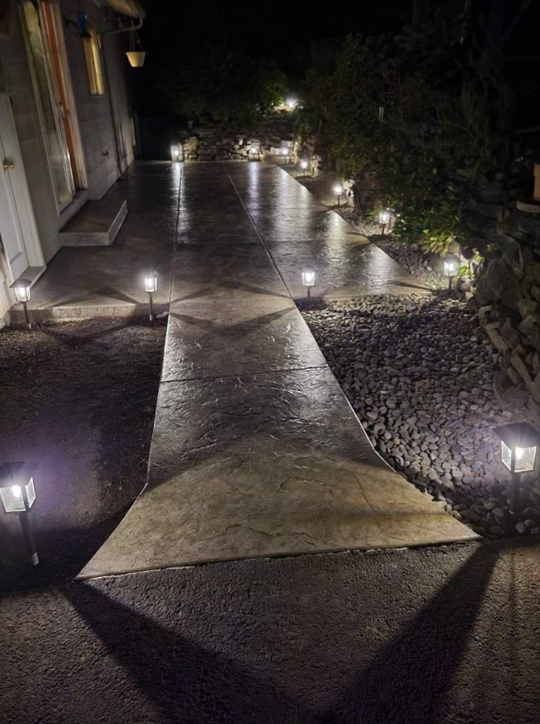 Stamped concrete pathway with lighting in Kalama, WA