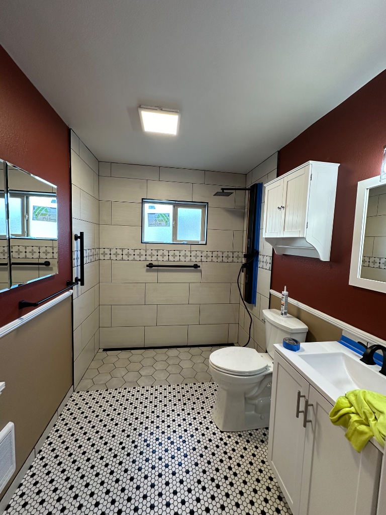 Full bathroom remodel with hex tile in Longview, WA