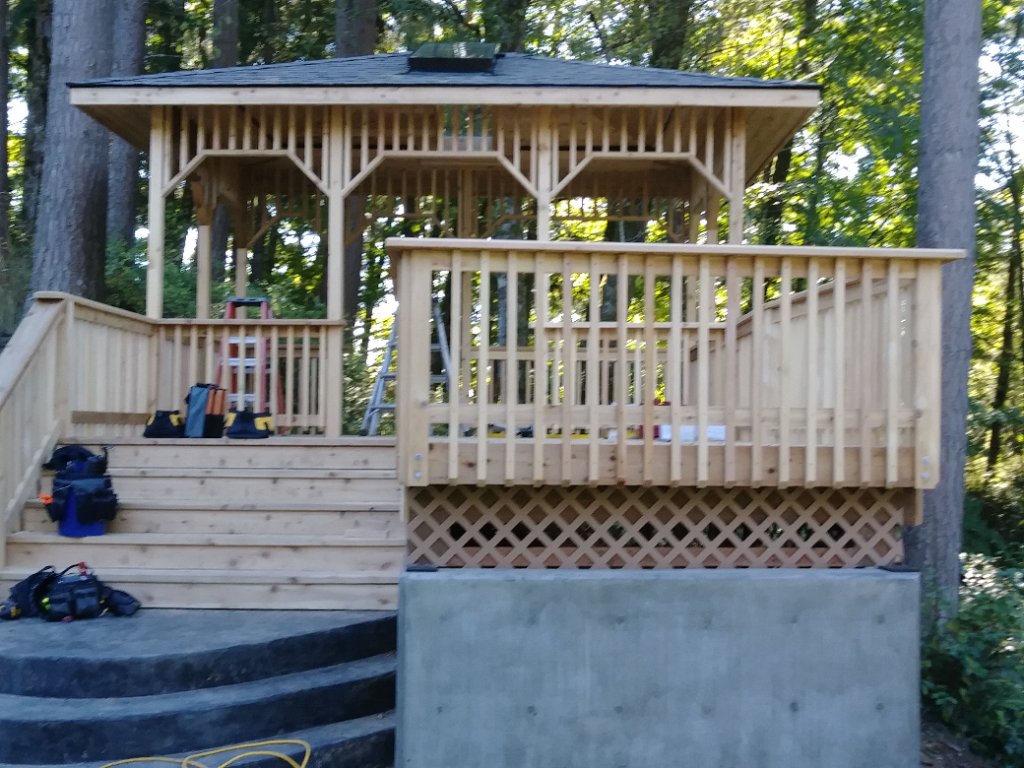 Gazebo with deck & stairs under construction