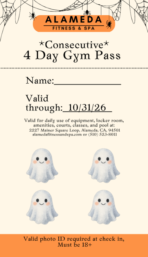 Alameda Fitness & Spa Consecutive 4 Day Gym Pass, valid through 10/31/26