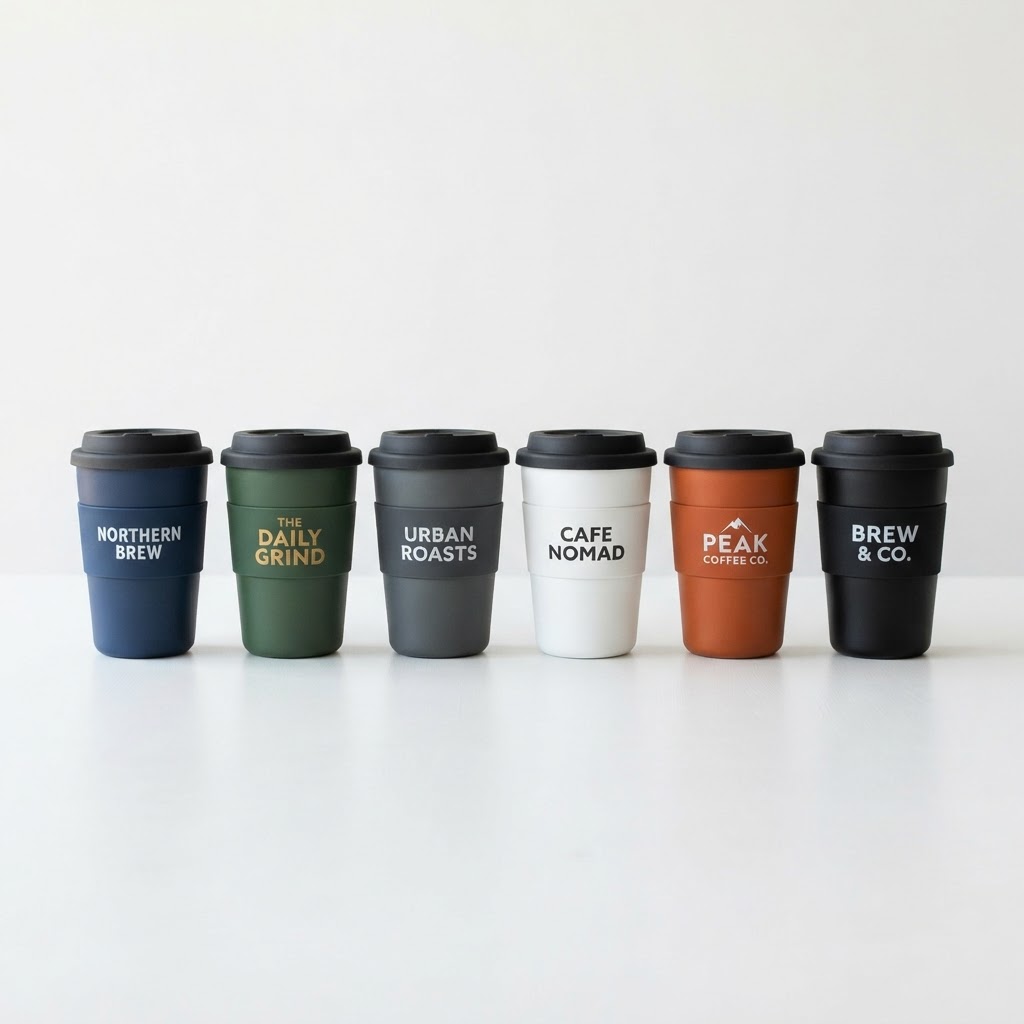Branded reusable coffee cup range