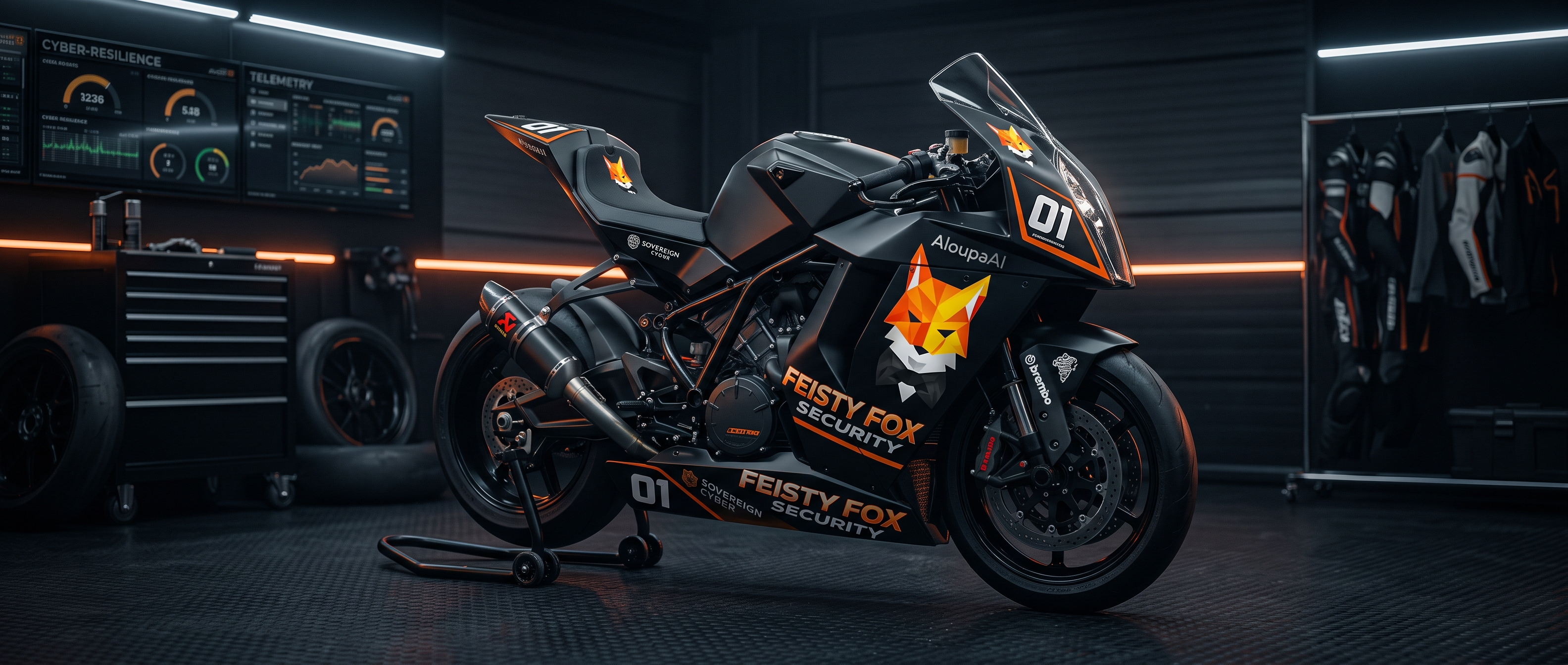 Feisty Fox Security sovereign operations response asset in a tactical garage bay