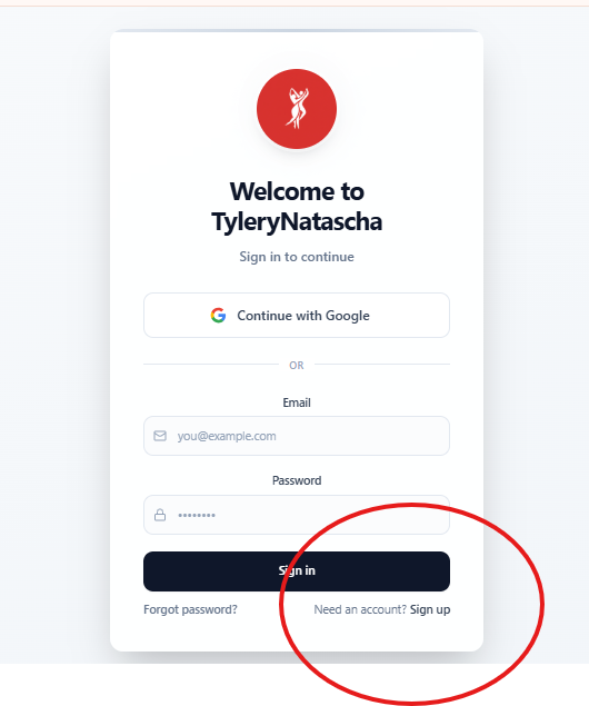 Sign up button location