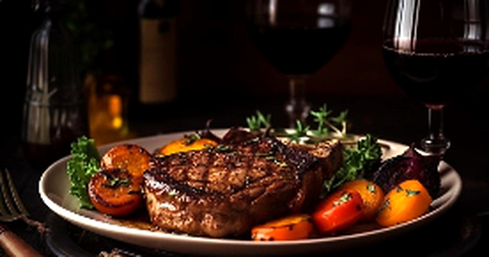 Herefords entrecôte 200 g servert med sesongens grønnsaker