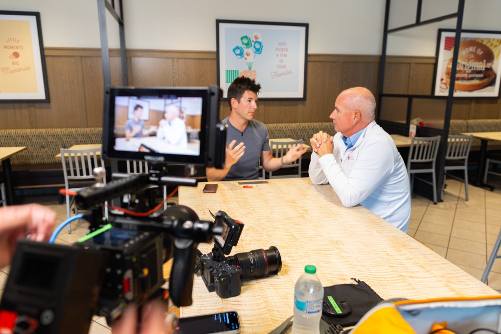 Filming the interview