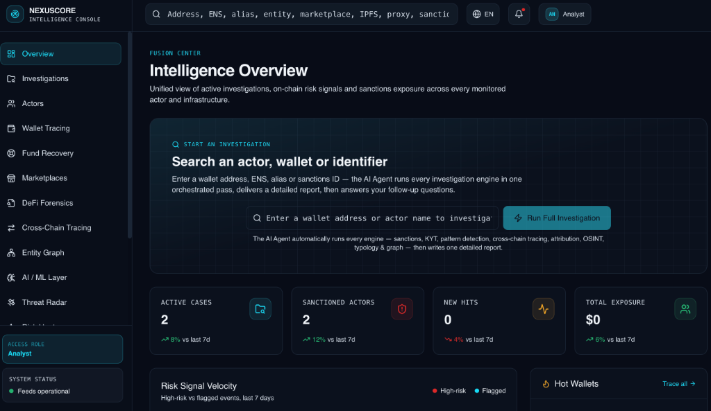 NexusCore — Blockchain Intelligence & Investigation Console