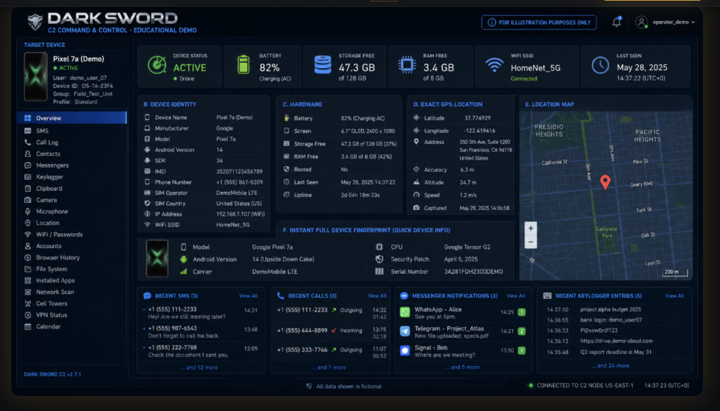Dark Sword C2: AI-Powered Zero-Click Intelligence Platform for Lawful Mobile Surveillance