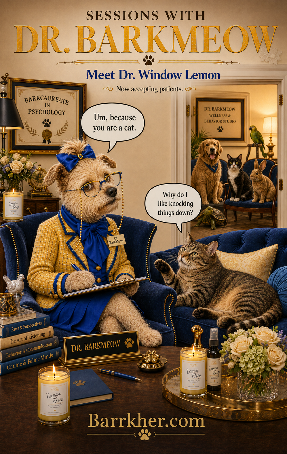 Dr. BarkMeow in his therapy office