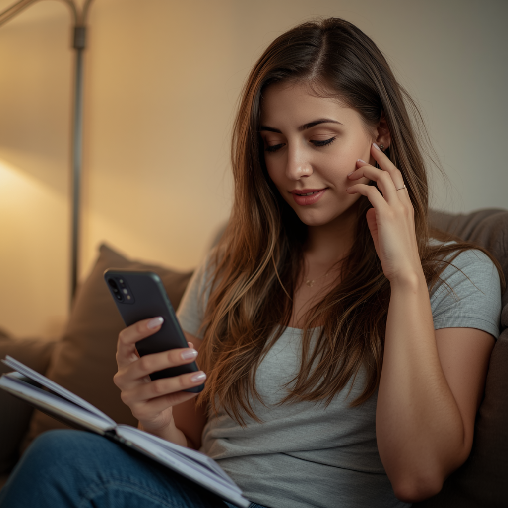 Estudante estudando com celular