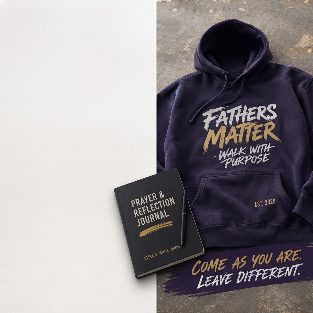 Fathers Matter hoodie and Prayer & Reflection Journal on a concrete surface