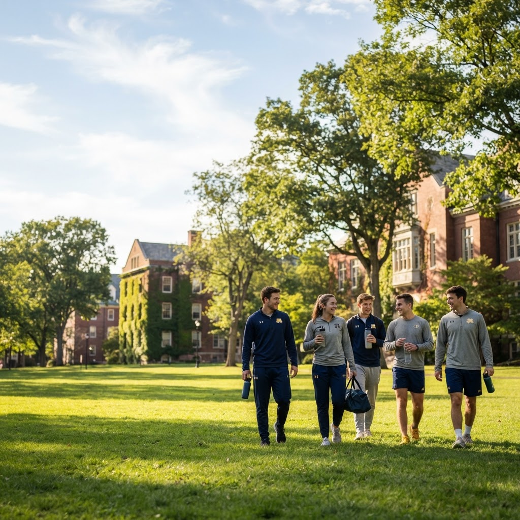 College student-athletes on a sunny university campus