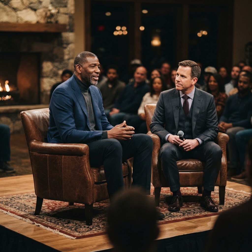 A recognizable former athlete in an intimate fireside conversation with an event host