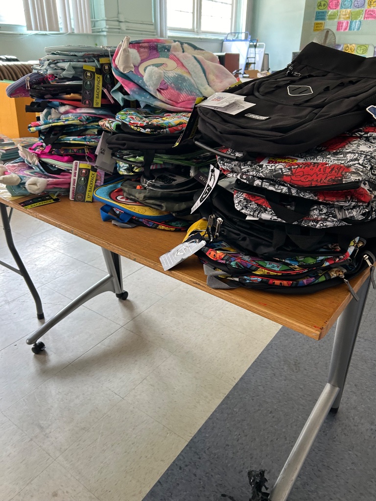Backpacks ready for distribution