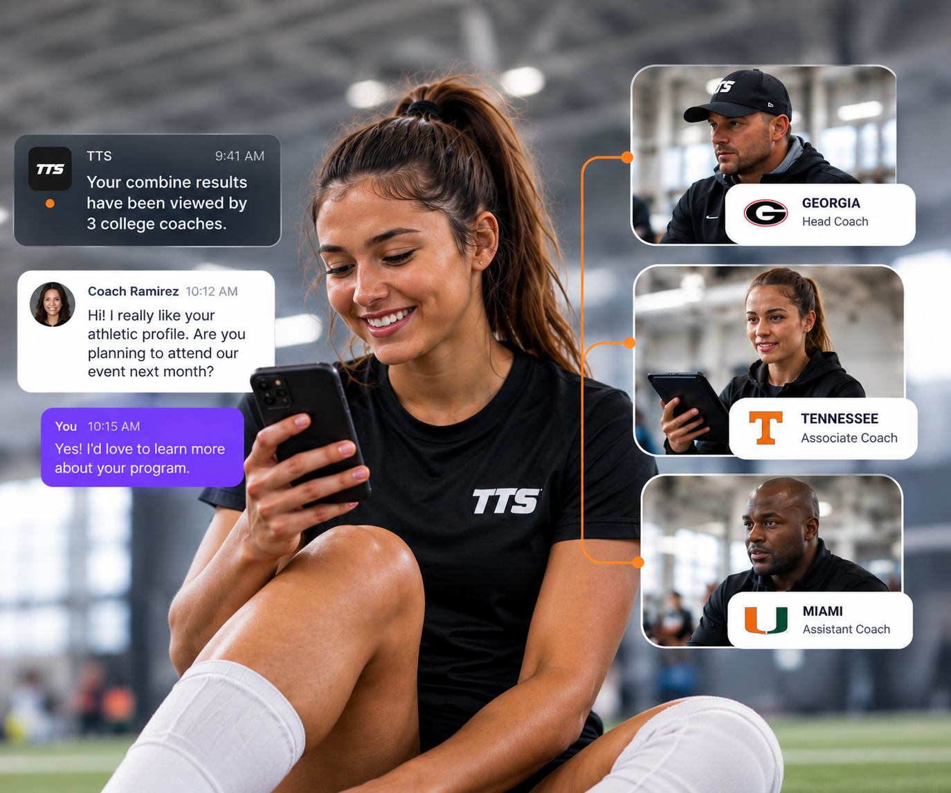 Athlete on the field receiving messages and interest from college coaches