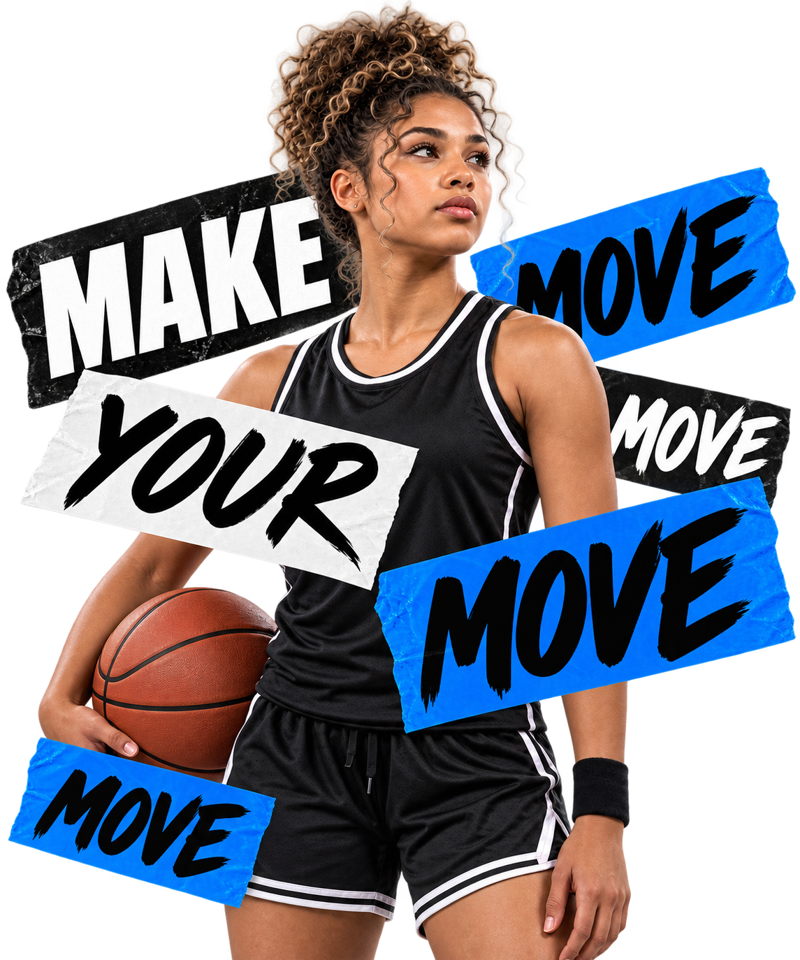 TTS basketball athlete with MAKE YOUR MOVE tape artwork