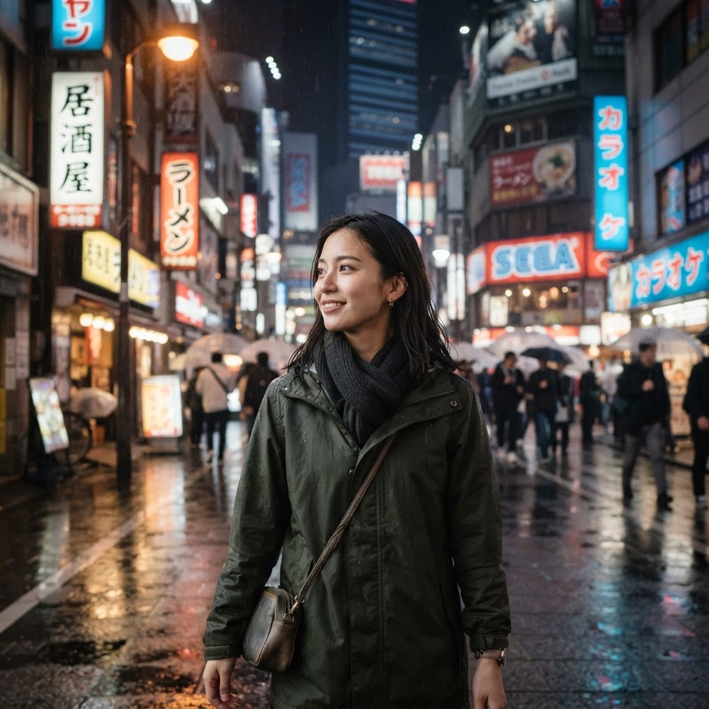 Intricate anime cityscape at night, neon lights, rain-slicked streets, towering skyscrapers, vibrant color palette, cinematic wide shot, detailed background art, high fidelity, professional anime style.