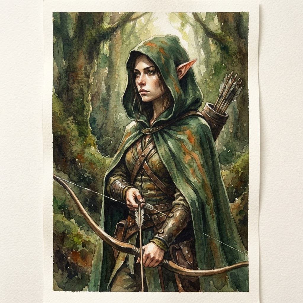 an wood elf that is an archer, wearing a