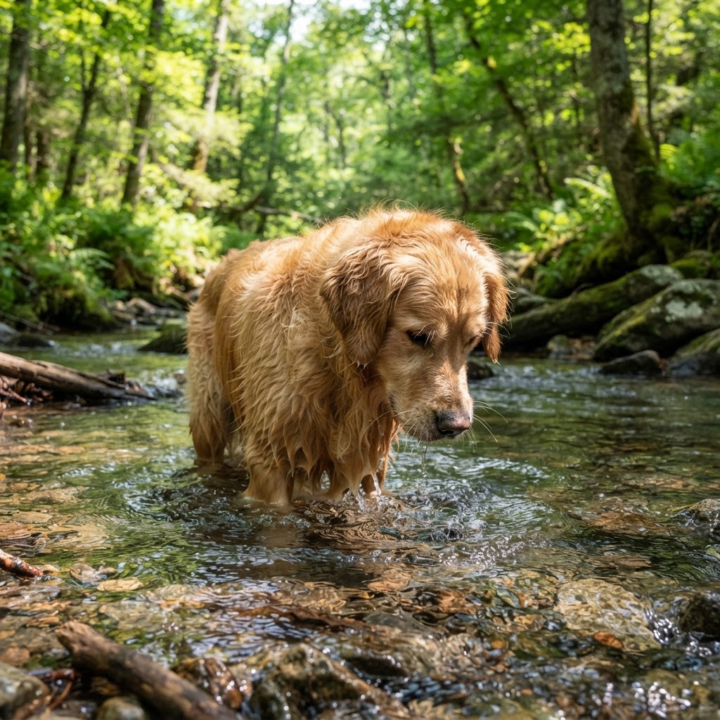Golden Retriever - Standing in Creek